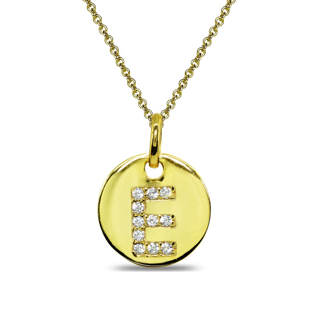 Gold Flash Sterling Silver E Letter CZ Initial Alphabet Name Personalized Pendant Necklace, 15” + Extender