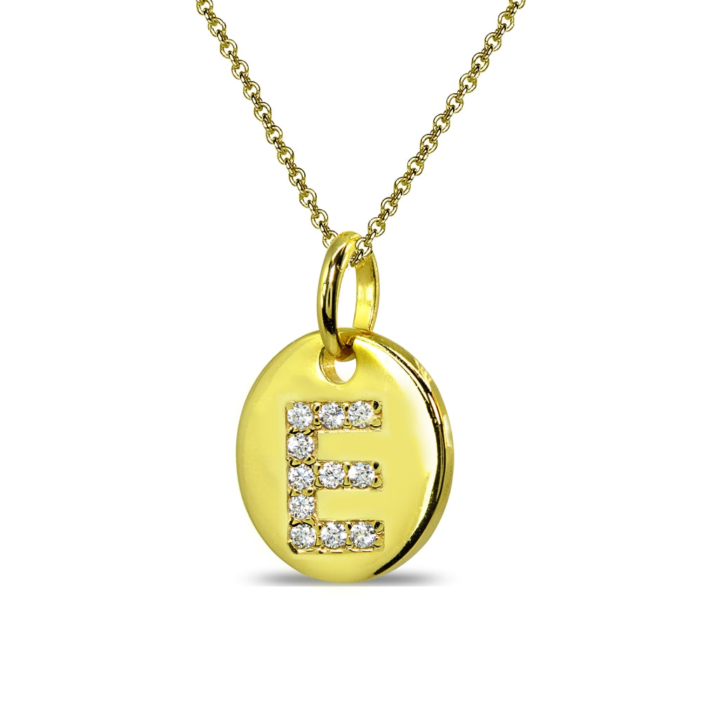Gold Flash Sterling Silver E Letter CZ Initial Alphabet Name Personalized Pendant Necklace, 15” + Extender-2
