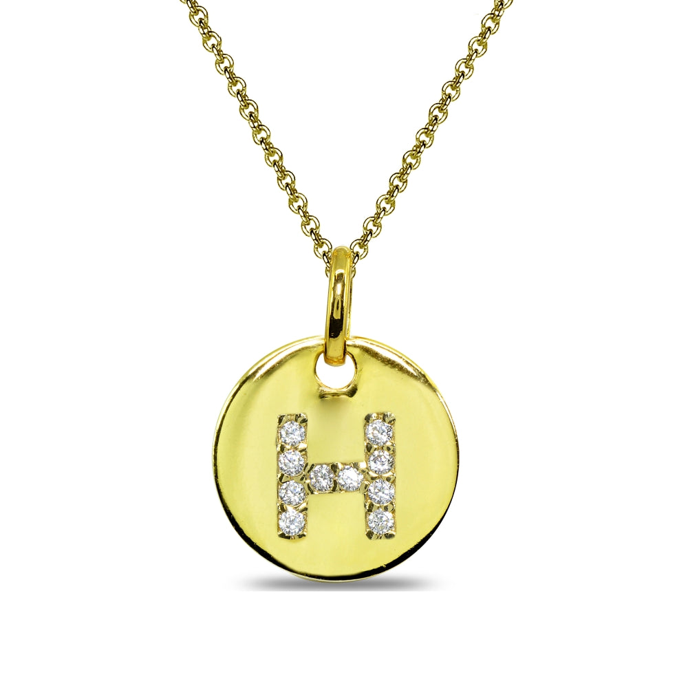 Gold Flash Sterling Silver H Letter CZ Initial Alphabet Name Personalized Pendant Necklace, 15” + Extender
