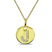 Gold Flash Sterling Silver J Letter CZ Initial Alphabet Name Personalized Pendant Necklace, 15” + Extender