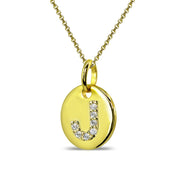 Gold Flash Sterling Silver J Letter CZ Initial Alphabet Name Personalized Pendant Necklace, 15” + Extender
