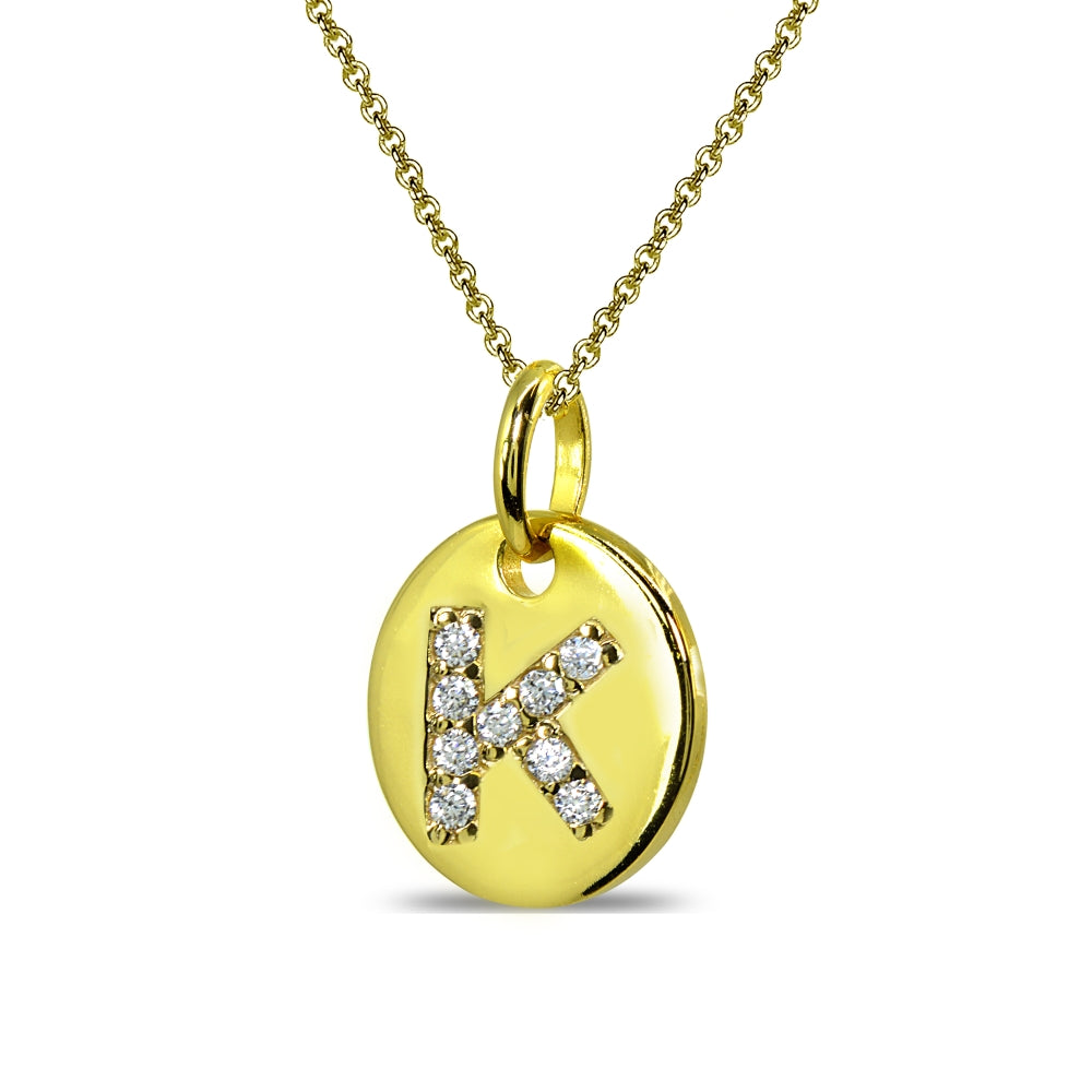 Gold Flash Sterling Silver K Letter CZ Initial Alphabet Name Personalized Pendant Necklace, 15” + Extender-2