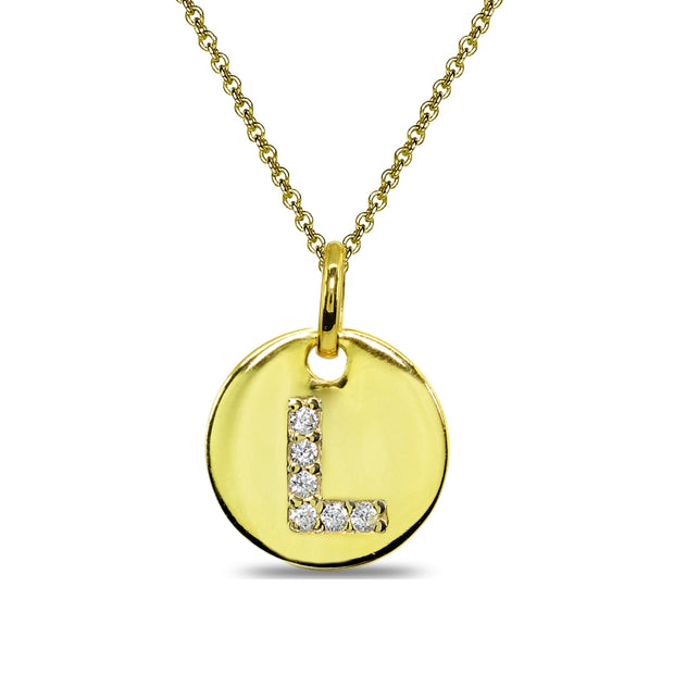 Gold Flash Sterling Silver L Letter CZ Initial Alphabet Name Personalized Pendant Necklace, 15” + Extender