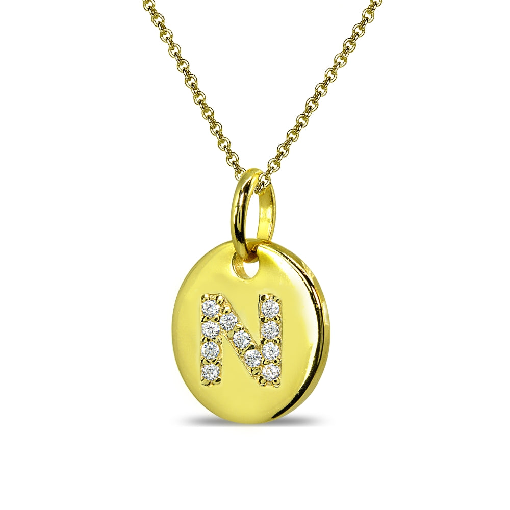 Gold Flash Sterling Silver N Letter CZ Initial Alphabet Name Personalized Pendant Necklace, 15” + Extender-2