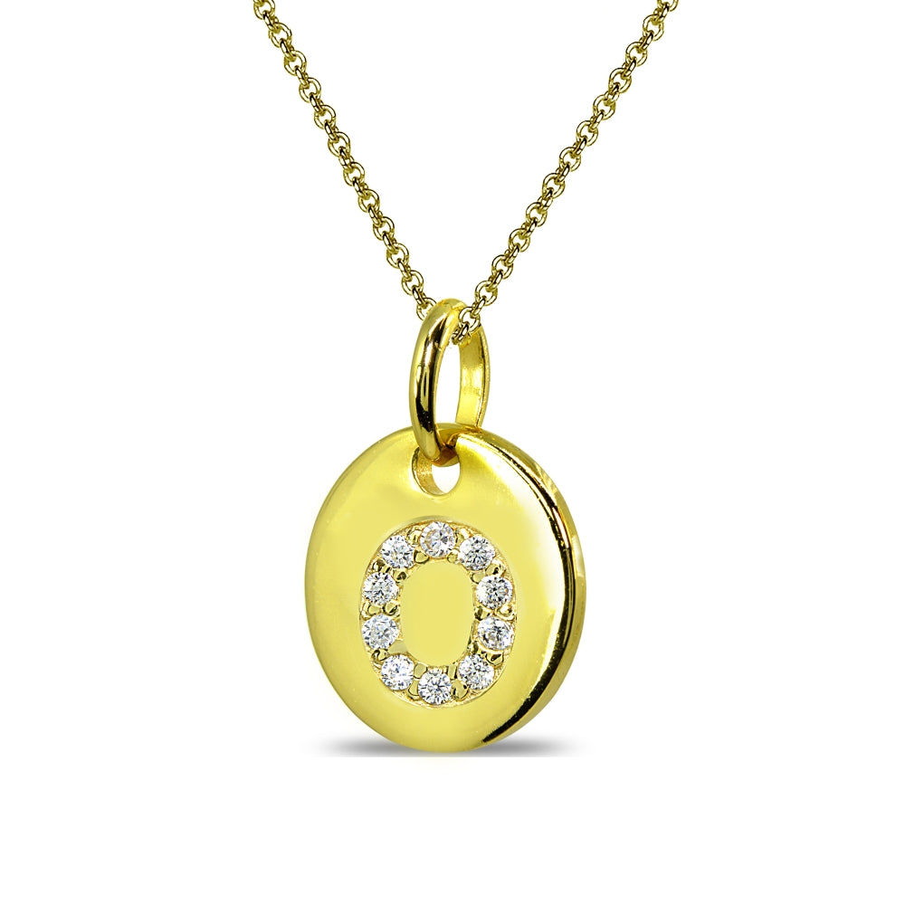 Gold Flash Sterling Silver O Letter CZ Initial Alphabet Name Personalized Pendant Necklace, 15” + Extender-2