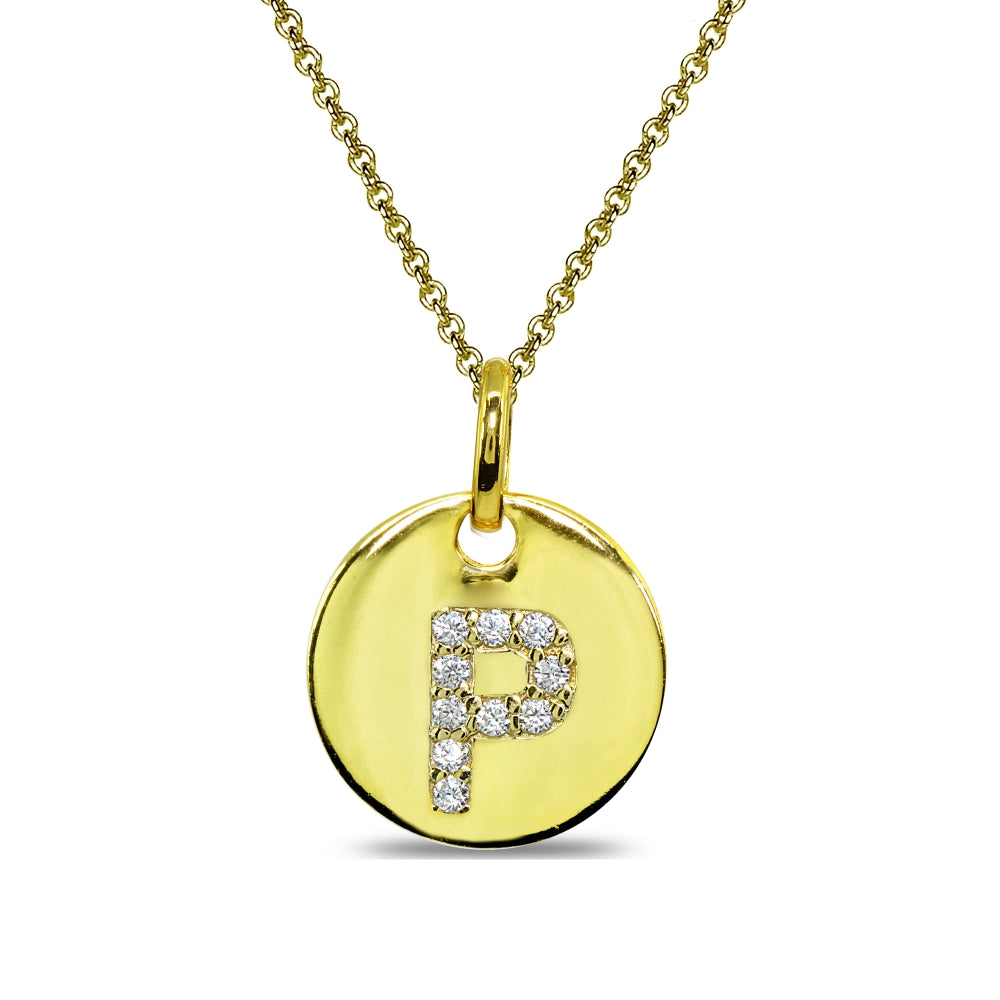 Gold Flash Sterling Silver P Letter CZ Initial Alphabet Name Personalized Pendant Necklace, 15” + Extender