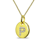Gold Flash Sterling Silver P Letter CZ Initial Alphabet Name Personalized Pendant Necklace, 15” + Extender