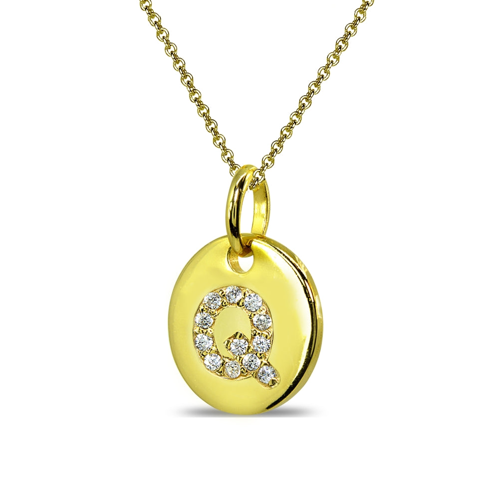 Gold Flash Sterling Silver Q Letter CZ Initial Alphabet Name Personalized Pendant Necklace, 15” + Extender-2