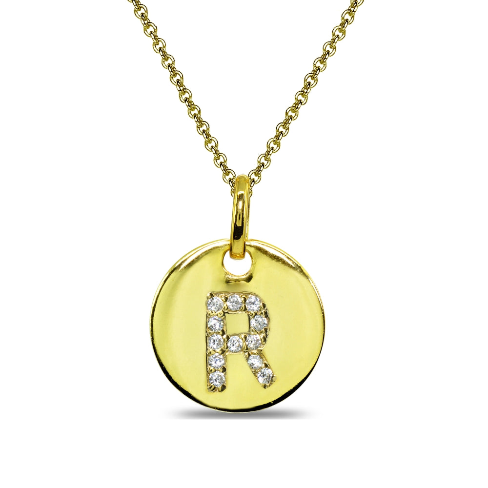 Gold Flash Sterling Silver R Letter CZ Initial Alphabet Name Personalized Pendant Necklace, 15” + Extender