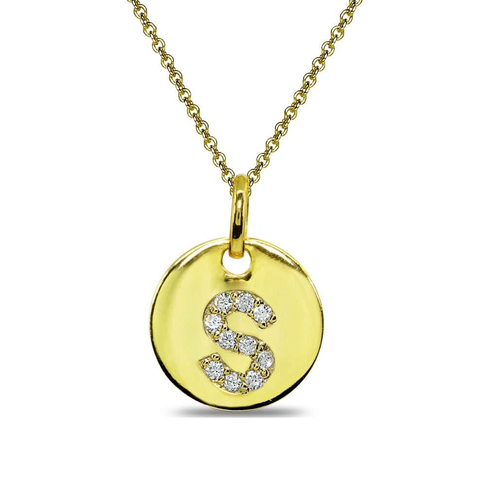 Gold Flash Sterling Silver S Letter CZ Initial Alphabet Name Personalized Pendant Necklace, 15” + Extender