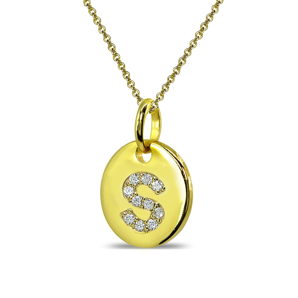Gold Flash Sterling Silver S Letter CZ Initial Alphabet Name Personalized Pendant Necklace, 15” + Extender-2