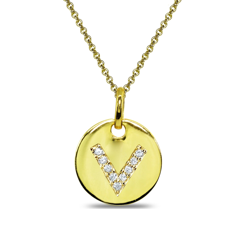 Gold Flash Sterling Silver V Letter CZ Initial Alphabet Name Personalized Pendant Necklace, 15” + Extender