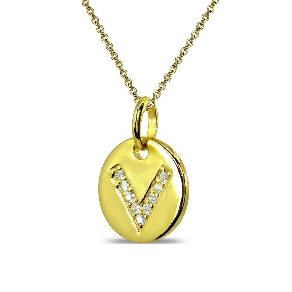 Gold Flash Sterling Silver V Letter CZ Initial Alphabet Name Personalized Pendant Necklace, 15” + Extender-2