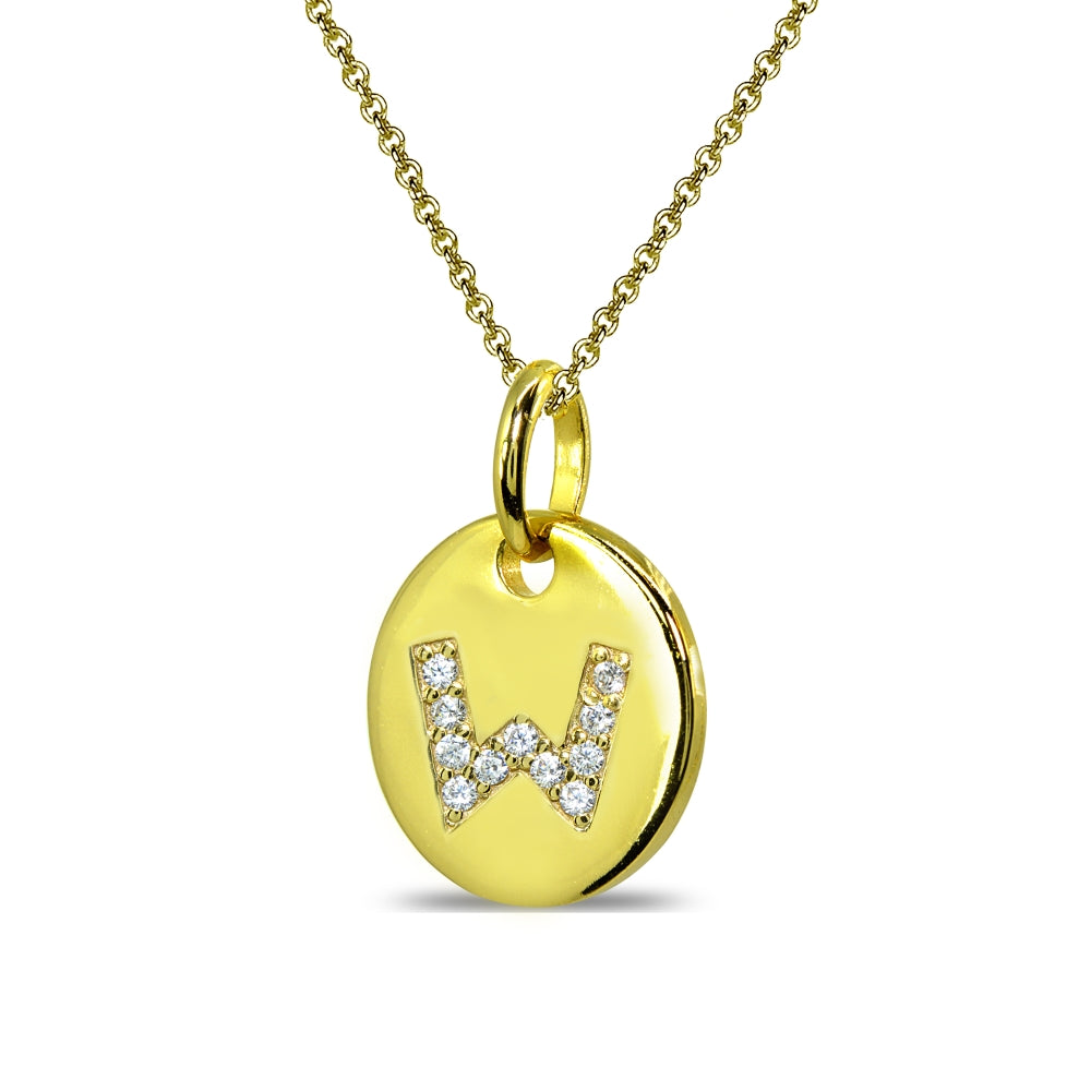 Gold Flash Sterling Silver W Letter CZ Initial Alphabet Name Personalized Pendant Necklace, 15” + Extender-2