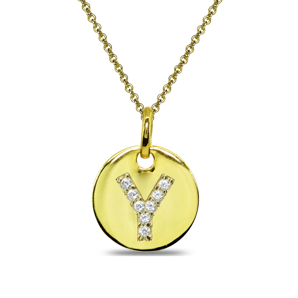 Gold Flash Sterling Silver Y Letter CZ Initial Alphabet Name Personalized Pendant Necklace, 15” + Extender