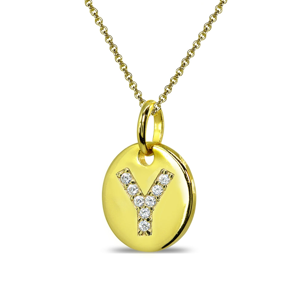 Gold Flash Sterling Silver Y Letter CZ Initial Alphabet Name Personalized Pendant Necklace, 15” + Extender-2