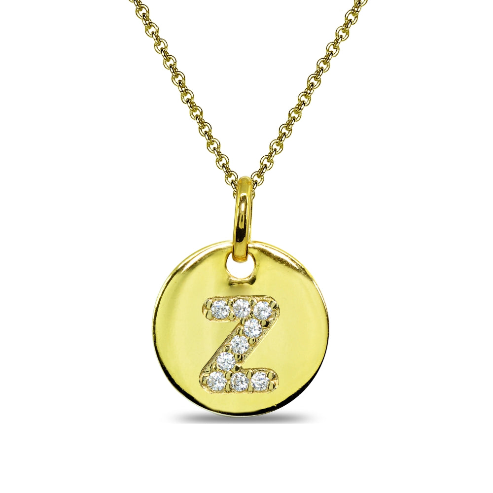 Gold Flash Sterling Silver Z Letter CZ Initial Alphabet Name Personalized Pendant Necklace, 15” + Extender