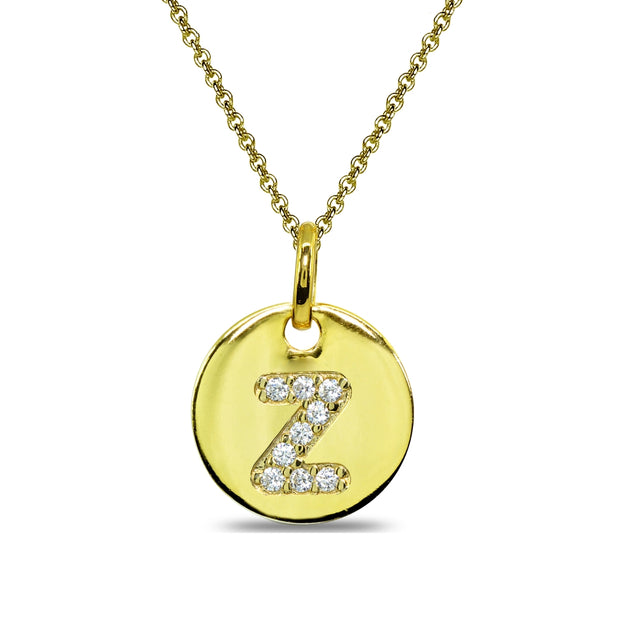 Gold Flash Sterling Silver Z Letter CZ Initial Alphabet Name Personalized Pendant Necklace, 15” + Extender