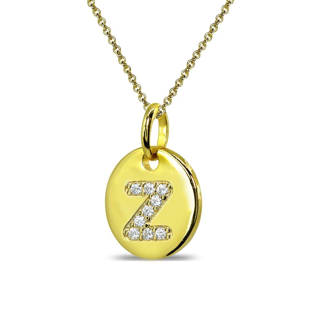 Gold Flash Sterling Silver Z Letter CZ Initial Alphabet Name Personalized Pendant Necklace, 15” + Extender-2