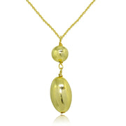 Yellow Gold Flashed Sterling Silver Polished Oval Round Bead Drop Chain Necklace, 16 Inch + Ext