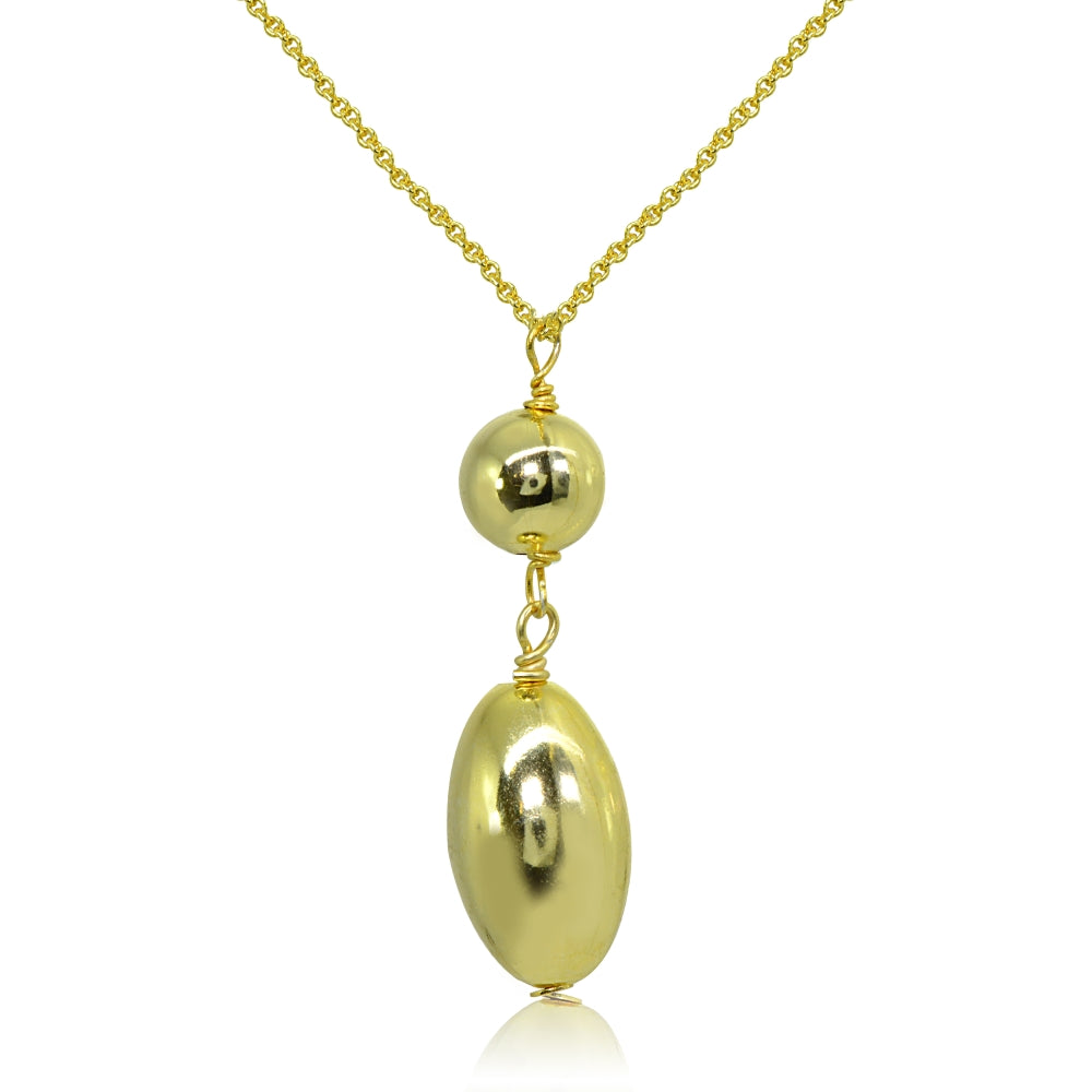 Yellow Gold Flashed Sterling Silver Polished Oval Round Bead Drop Chain Necklace, 16 Inch + Ext-2