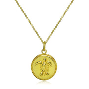 Yellow Gold Flashed Sterling Silver Polished Sea Turtle  Medallion Coin Round Pendant Necklace