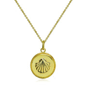 Yellow Gold Flashed Sterling Silver Polished Sea Shells Medallion Coin Round Pendant Necklace