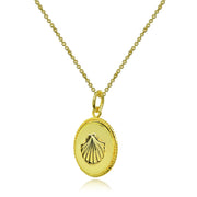 Yellow Gold Flashed Sterling Silver Polished Sea Shells Medallion Coin Round Pendant Necklace