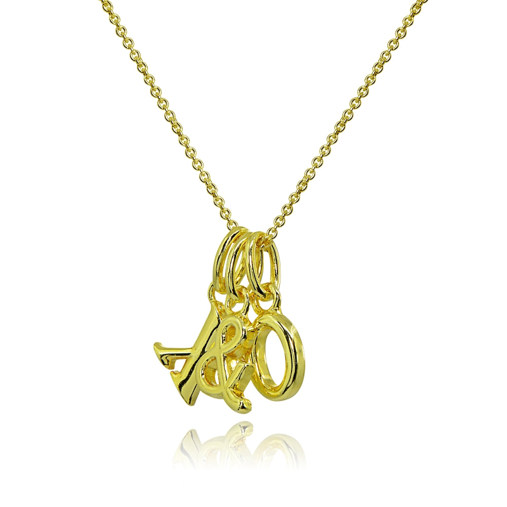 Yellow Gold Flashed Sterling Silver Polished X&O Hugs and Kisses Charm Pendant Necklace-2
