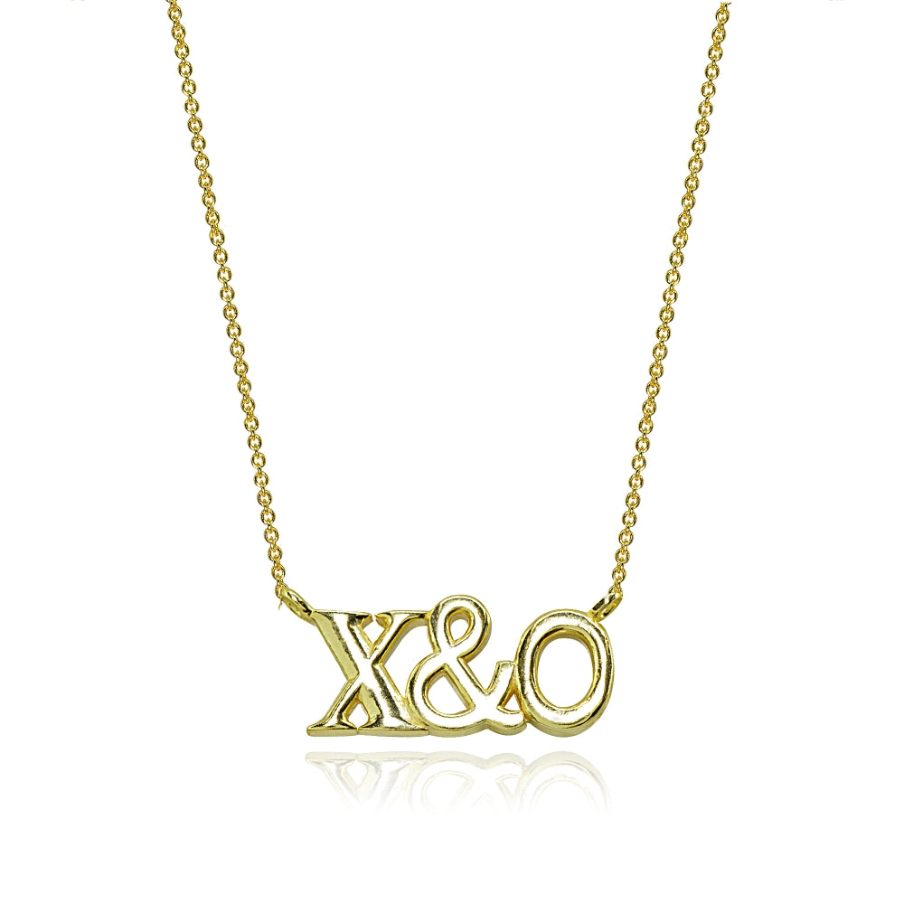 Yellow Gold Flashed Sterling Silver Polished X&O Hugs and Kisses Necklace