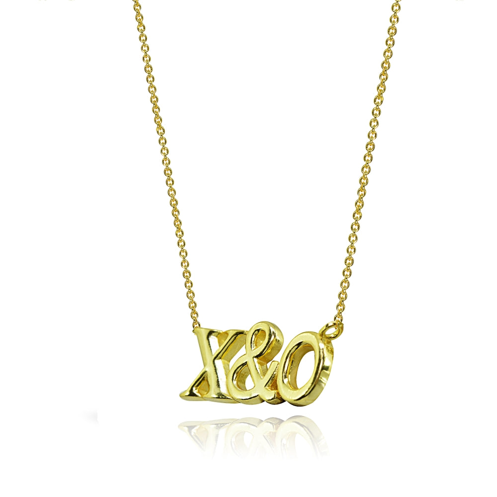 Yellow Gold Flashed Sterling Silver Polished X&O Hugs and Kisses Necklace-2