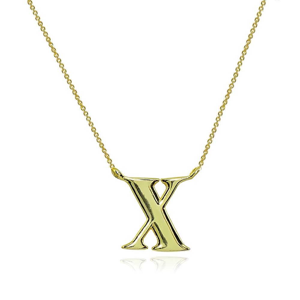 Yellow Gold Flashed Sterling Silver Polished X Alphabet Letter Initial Necklace