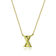 Yellow Gold Flashed Sterling Silver Polished X Alphabet Letter Initial Necklace