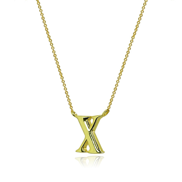 Yellow Gold Flashed Sterling Silver Polished X Alphabet Letter Initial Necklace