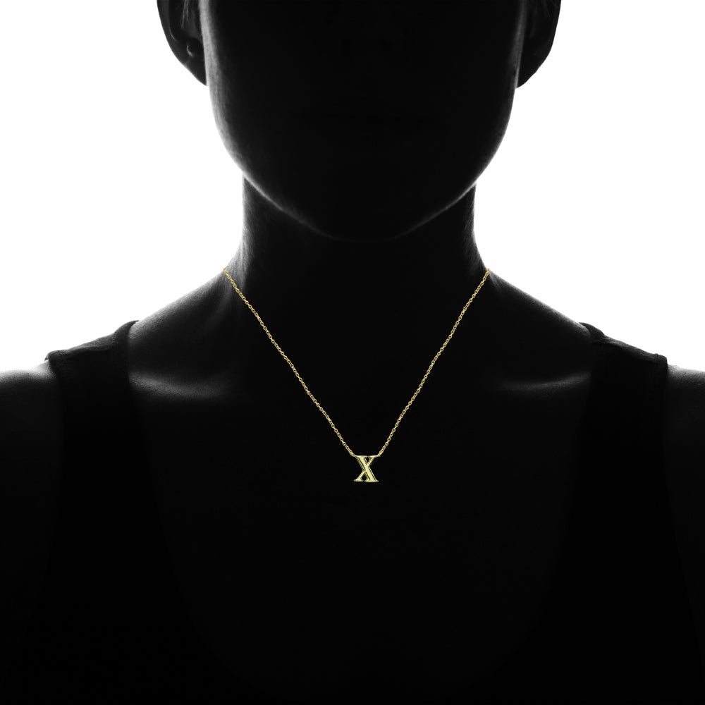 Yellow Gold Flashed Sterling Silver Polished X Alphabet Letter Initial Necklace-3