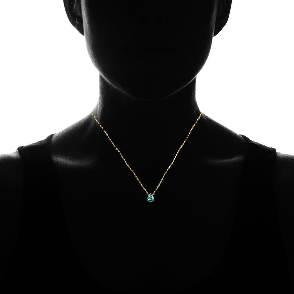 Yellow Gold Flashed Sterling Silver Blue Glitter 14x10mm Teardrop Dainty Slide Pendant Necklace-3