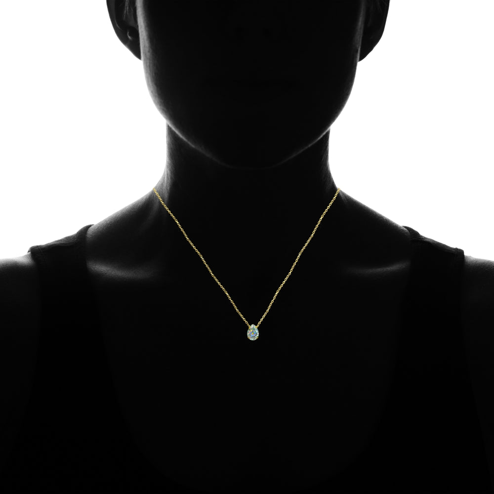 Yellow Gold Flashed Sterling Silver White Glitter 14x10mm Teardrop Dainty Slide Pendant Necklace-3