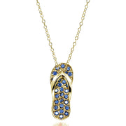 Yellow Gold Flashed Sterling Silver Created Blue Sapphire Flip-Flop Beach Sandal Necklace