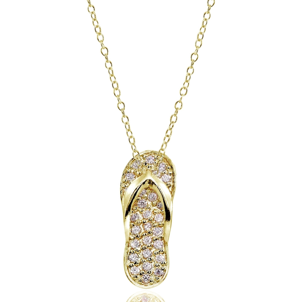 Yellow Gold Flashed Sterling Silver Created Morganite Flip-Flop Beach Sandal Necklace