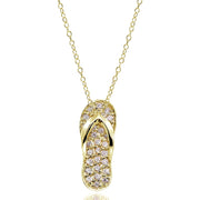 Yellow Gold Flashed Sterling Silver Created Morganite Flip-Flop Beach Sandal Necklace