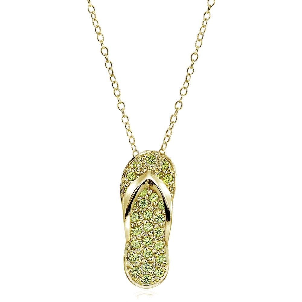 Yellow Gold Flashed Sterling Silver Created Peridot Flip-Flop Beach Sandal Necklace
