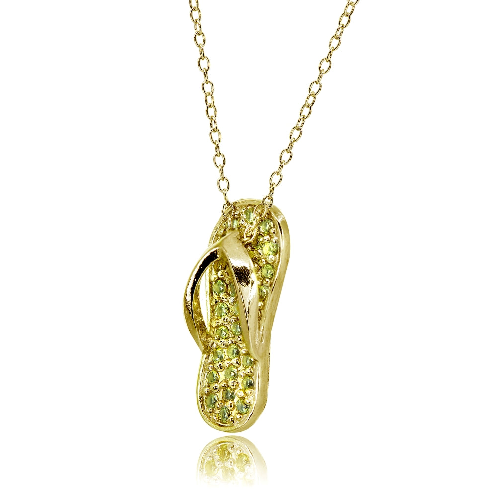 Yellow Gold Flashed Sterling Silver Created Peridot Flip-Flop Beach Sandal Necklace-2