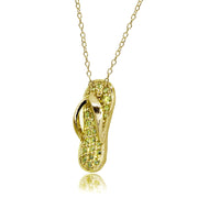 Yellow Gold Flashed Sterling Silver Created Peridot Flip-Flop Beach Sandal Necklace