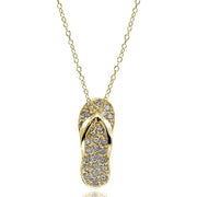 Yellow Gold Flashed Sterling Silver Created Tanzanite Flip-Flop Beach Sandal Necklace