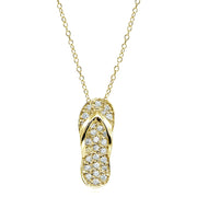 Yellow Gold Flashed Sterling Silver Cubic Zirconia Flip-Flop Beach Sandal Necklace
