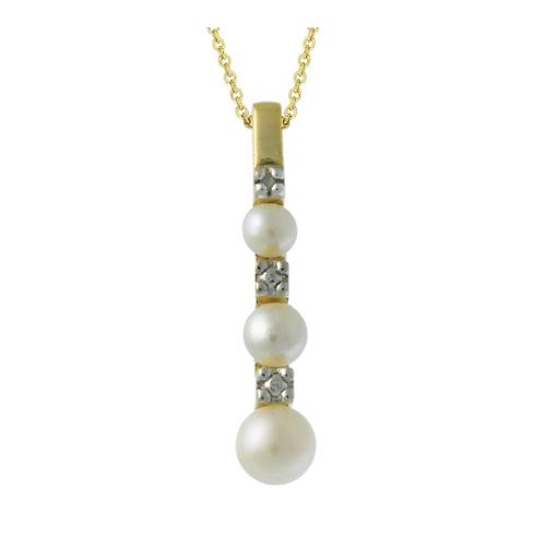 18k Gold over Silver Diamond Accent & Created Pearl Journey Pendant