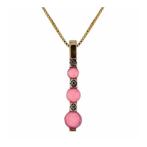 18K Gold over Sterling Silver Pink Opal & Diamond Accent Three Stone Drop Pendant