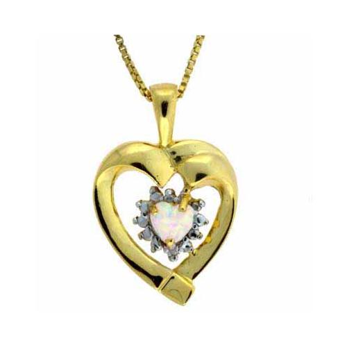18K Gold over Sterling Silver Opal & Diamond Accent Open Heart Pendant