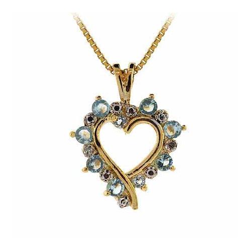 18K Gold over Sterling Silver Blue Topaz & Diamond Accent Open Heart Necklace