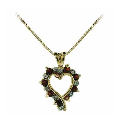 18K Gold over Sterling Silver Garnet & Diamond Accent Open Heart Necklace
